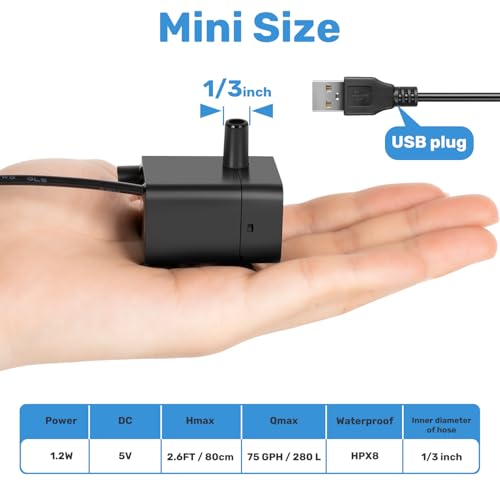 BlueYu Mini Submersible Pump, Small Fountain Pump with & Sensor (DC 5V USB) for Fish Tank, Pet Fountains, Water feature, Tabletop Fountain, Pond, Hydroponics, Cat Drinking Fountain Replacement Pump by BlueYu - Used condition - Image 4