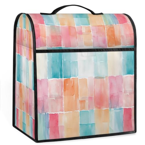 Coffee Maker Cover Colorful Checkered Watercolor Kitchen Appliance Covers Small Appliance Covers Blender Cover Juicer Cover Dust Covers for Kitchen Appliances with Top Handle and Pockets,B169