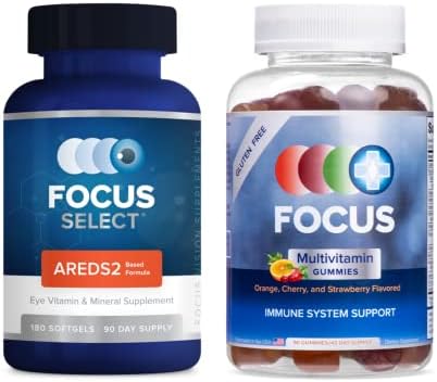 Focus Select AREDS2 Based Eye Vitamin & Focus Multivitamin | Daily Vitamin Variety Pack | Support Overall Health | Eye Vision Supplement Vitamin 90 Day Supply & Flavored Multivitamin Gummy 45 Day Supp