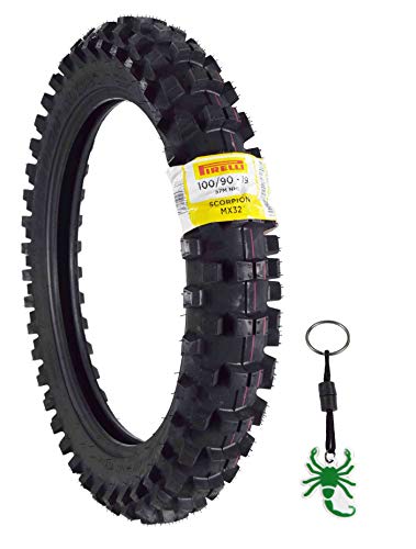 Pirelli Scorpion MX32 Mid Soft Dirt Bike Front Rear Motocross Tube Type Tire with Keychain (100 90-19 Rear)