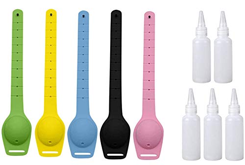 Preisvergleich Produktbild Crazy Bean Handdesinfektionsmittel Armband mit Flasche Spender für Armbänder Tragbar Silikon Flüssigseife Handgelenkband für Erwachsene Kinder 5 Stück
