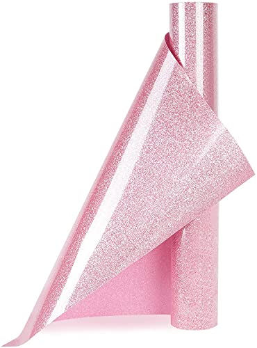 Image of HTVVETUR Glitter HTV Vinyl Rolls Heat Transfer Vinyl - 12 inch x 9ft Glitter Pink HTV Vinyl for Shirts, Iron on Vinyl for Cameo - Easy to Cut & Weed for Heat Vinyl Design (J009 Glitter Pink-9ft)
