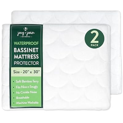 Joey + Joan Waterproof Bassinet Mattress Pad Cover Compatible with Nestig Mini Crib, Graco Bassinets & Travel Lite Crib – 2 Pack Quilted Mattress Protector – 20" x 30"