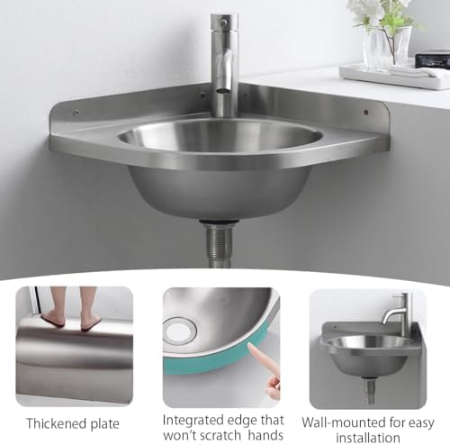 Corner Bathroom Sink, Wall Mounted Vanity, Modern Vessel Sink with Overflow, Ideal for Indoor, Garage, and Utility Rooms,Silver,Silver