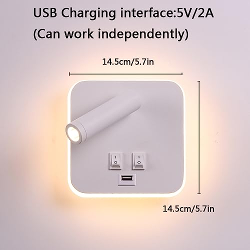 Image of USB Charging Port Wall Wash Light White Bed LED with Interior Wall Adjustable Spotlight Reading lamp Wall lamp Bedroom Indoor Bedside Lamp 3000K (3W + 10W)