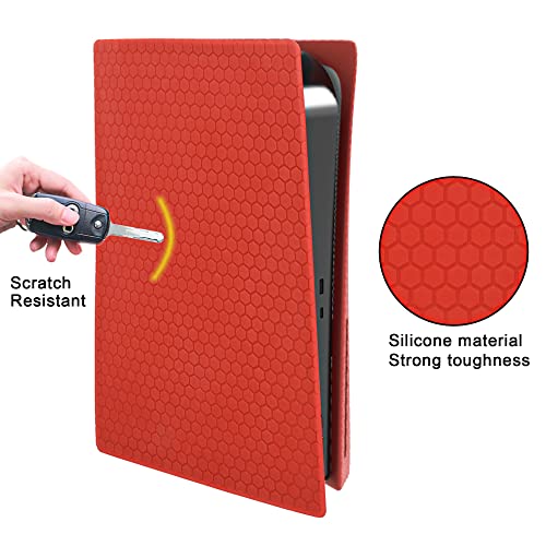 Dob Sechs Silicone Ps5 Cover For Playstation 5 Disc Edition Console, Anti-Scratch, Anti-Fall Ps5 Skin Protective Cover, Waterproof, Dustproof Ps5 Console Cover, Red #TOP4