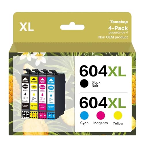 Tomokep 604XL Ink Cartridges Multipack High Yield Replacement for Epson 604 XL Compatible for Epson XP-2200 XP-2205 XP-3200 XP-3205 XP-4200 XP-4205 WF-2910DWF WF-2930DWF WF-2935DWF WF-2950DWF(4-Pack)