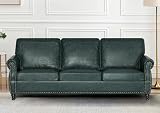 Nansiee 80” Traditional Faux Leather Sofa with Nailhead Trim, Classic 3-Seat Couch with Turned Wooden Legs, Mid-Century Sofa with Rolled Armrest for Living Room, Office, Teal