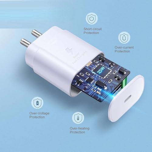Image of Original 25W Fast Charger - White USB-C Power Adapter & Cable for Rapid Charging Compatible with Galaxy S23 S22 Note 20S21 Ultra M14 5G M15 M32 with SIX Months Replacement Warranty