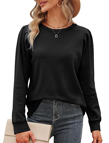 Geifa Womens Sweatshirt Fall Sweaters Long Puff Sleeve Tunic Tops For Leggings Black M #TOP1