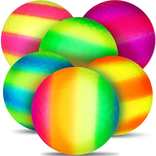 6 Pieces 8.5 Inch Rainbow Playground Balls For Kids Adults Colorful Rubber Bouncy Balls Dodgeball Kickballs Handballs Inflatable Balls Exercise Yoga Balls For Indoor And Outdoor Games #TOP27