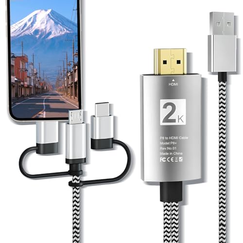 Topamz 3in1 HDMI �ϊ��P�[�u�� 2M 2K&1080P ��ʃ~���[�����O Phone/Type-C/Micro USB �Ή� �[�d���Ȃ���Đ� AV �ϊ��A�_�v�^ �X�}�z/�^�u���b�g TV �ڑ� �x���Ȃ� iOS/Android ���p �V��