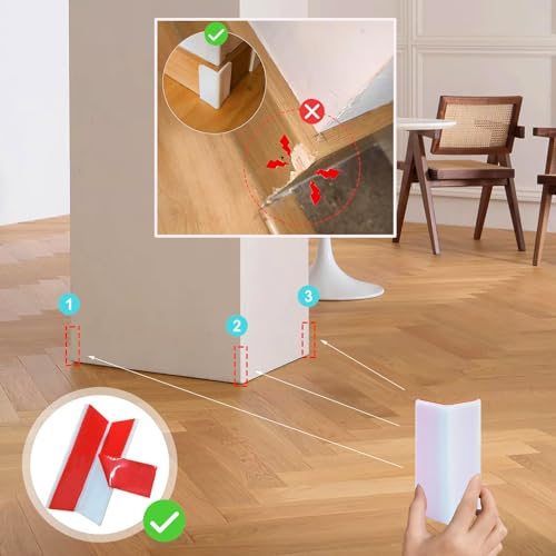 Baseboard Corner Protectors,Thickened Rubber Self Adhesive Corners Blocks Guards Trim for Baby Proofing Edge Furniture,White,4PCS - Image 4