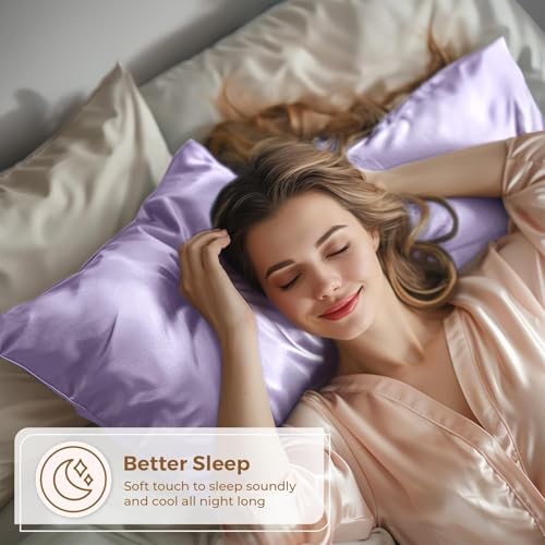 Image of Premium Satin Pillowcase Set of 2 with Eye Mask & 3 Scrunchies | Silky Soft, Anti-Frizz, Skin & Hair Care Sleep Set | Luxury Gift Combo for Women & Girls (Lavender)