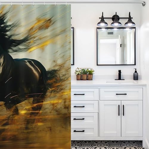 Rideau de douche cheval en tissu anti-éclaboussures lavable 183x183cm - 5