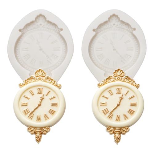 Lot de 2 moules en silicone pour montres - Horloge murale vintage - Pour décorer des gâteaux, des cupcakes, des bonbons, du chocolat, de la pâte à sucre, de l'argile polymère