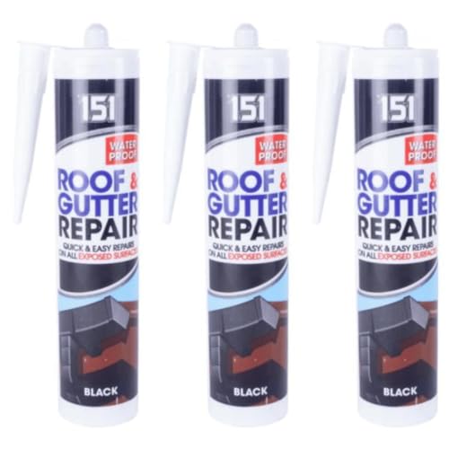 Image of 151 Black Waterproof Roof & Gutter Repair Sealant, Silicone Paste, 280ml Cartridges, Weather-Resistant, Quick Drying, Strong Adhesion, Pack of 3
