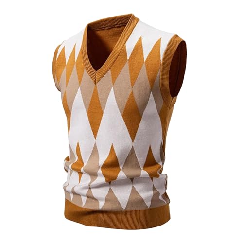 Mens Argyle Vest V Neck Sleeveless Casual Slim Fit Pullover Knitted Sweater Lightweight Vests