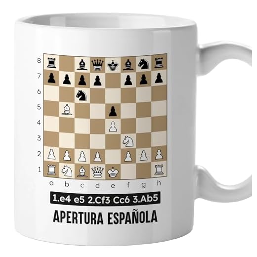 El Kraken Taza Ajedrez, aperturas, tablero, tazas originales, chess, regalo, diseño en ambas caras, Cerámica 330 mL (Española)
