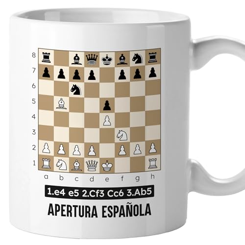 El Kraken Taza Ajedrez, aperturas, tablero, tazas originales, chess, regalo, diseño en ambas caras, Cerámica 330 mL (Española)