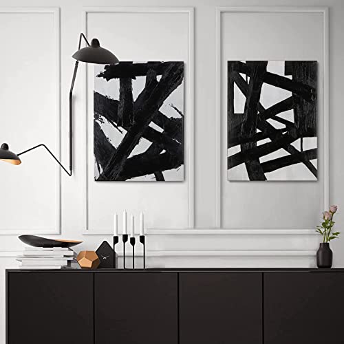 Image of Black And White Abstract Wall Art - Black Painting Stroke Graffiti Artwork for Living Room, Bedroom, Office Decor,12 inch x 16 inch x 2