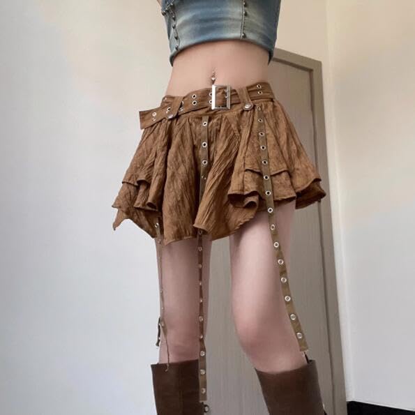 CORIRESHA Women's Retro Gothic Irregular Pleated Hem Ribbon High Waist Mini Skirt3