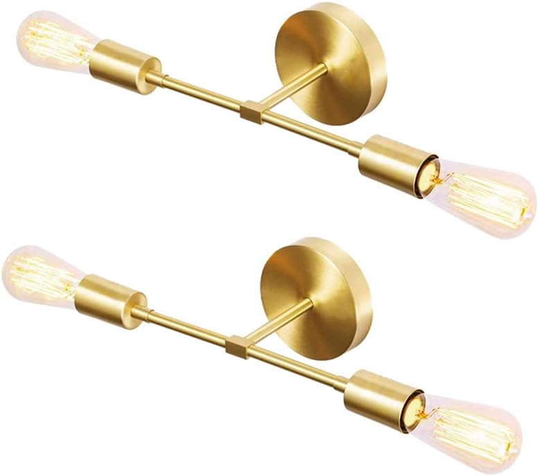 Black Friday - 60% OFF BOKT Mid Century Modern Wall Sconces 2-Lights Antique Brushed Brass Wall Light Fixtures Minimalist Wall Light Fixture for Bedroom Living Room Hallway Aisle (2 Pack)