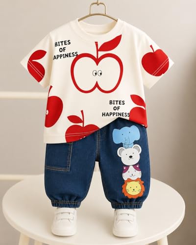 Image of Googo Gaaga Printed T-shirt with Printed Jogger Pant for Boys - Cotton Clothing Set for Baby Boy | Soft Fabric Half Sleeves Tshirt | Regular Fit Kids Outfit | Full Pant