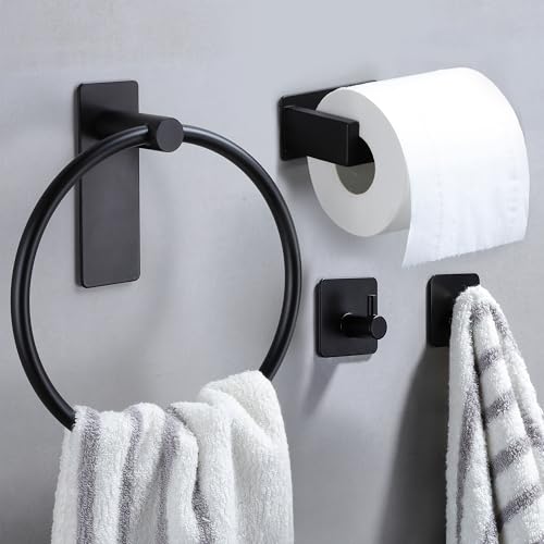 ZUNTO Handtuchring Set, Handtuchhalter Ring Schwarz + Toilettenpapierhalter...