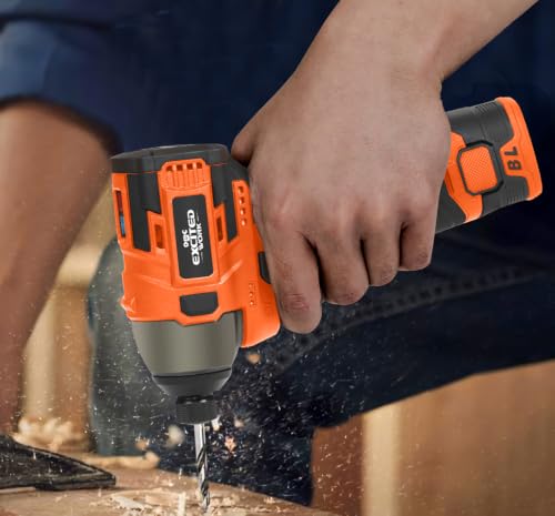 Image of 17V Brushless Screwdriver 140Nm Impact Driver Set | Cordless Screwdriver, 3 Adjustable Speed, 2 Batteries, Led Work Light, Orange, Electric Power Tools