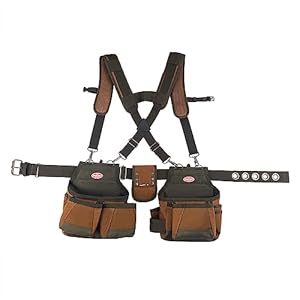 Bucket Boss – AirLift Tool Belt with Suspenders, Tool Belts – Original Series (50100) with 12 pockets, Brown , 52 Inch