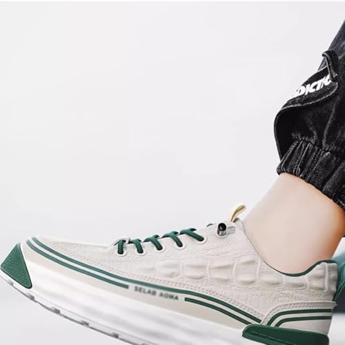 WENOREG Men's Print Low Cut Cowhide Sneakers,Fashion Elastic Laces Waterproof Soft Leather Comfortable Non-Slip Casual Athletic Walking Shoes4