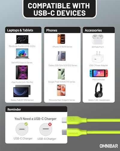 Silicone USB C to USB C Cable 6FT, 240W Fast Charging Cord, Green - Image 6