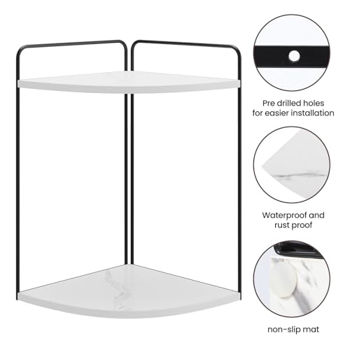 Image of Forest Angle Bathroom Counter Organizer,Countertop Organizer,Vanity Organizers,Bathroom Storage,Bathroom Sink Caddy,Counter Shelf,Corner Counter,Corner Shelves(Black-White Marble)