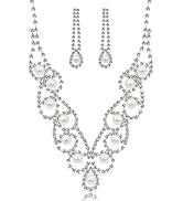 Uloveido Pretty Rhinestone Crystal Bridesmaid Jewelry Set Teardrop Stud Dangle Earrings and Neckl...