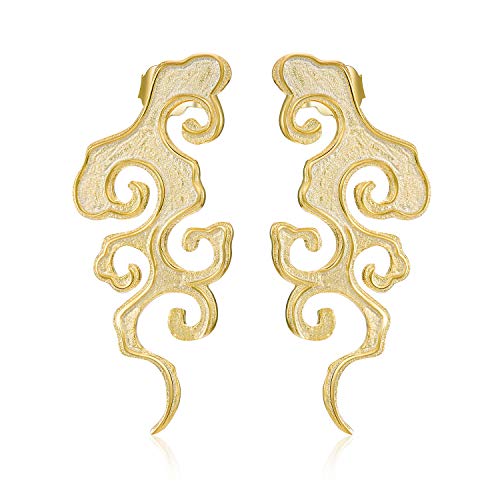 Preisvergleich Produktbild Lotus Fun S925 Sterling Silber Ohrringe Ursprüngliche Sonnenuntergang Wolke Tropfen Ohrringe Chinesischer Stil Kreativ Handgemachter Einzigartiger Schmuck für Frauen und Mädchen (Gold)