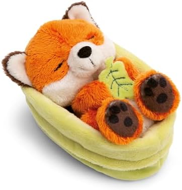 NICI doudou renard avec feuille 12 cm endormi dans son panier - orange - Peluche douce, adorable pour câliner et jouer, pour enfants et adultes, une excellente idée cadeau - 61581