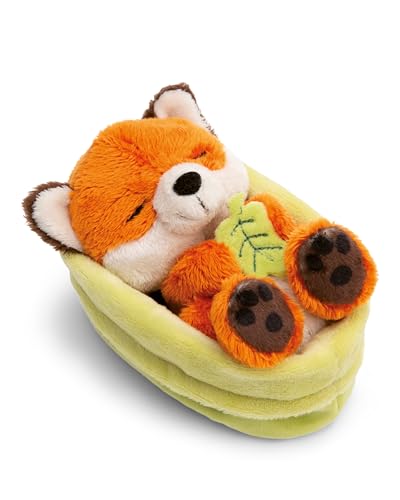 NICI Kuscheltier Fuchs mit Blatt 12cm schlafend im im Körbchen - orange - Stofftier aus weichem Plüsch, niedliches Plüschtier zum Kuscheln und Spielen, für Kinder & Erwachsene - 61581