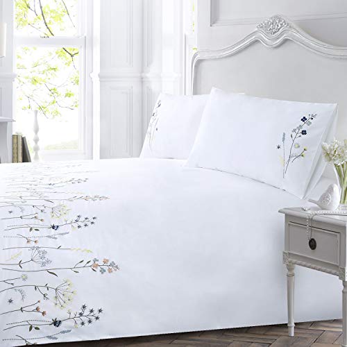 YINFUNG Bedding Double Bed Set Floral Bedding White Cotton Duvet Cover Sets Embroidered Soft Luxury Breathable Quilt Cover with 2 Pillowcases (White