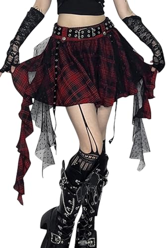 Ausing Femme A Ligne Mini Jupe Victorienne Steampunk Jupe Plissée Y2K Streetwear Taille Haute Fête Club Wear L