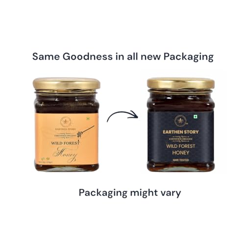 Image of Earthen Story Certified Organic Wild Forest Honey 250 g | NMR Tested & Lab Tested for 290+ Pesticides | Certified Organic (NPOP) & Traceable with Transaction Certificate | Raw Honey in Glass Jar
