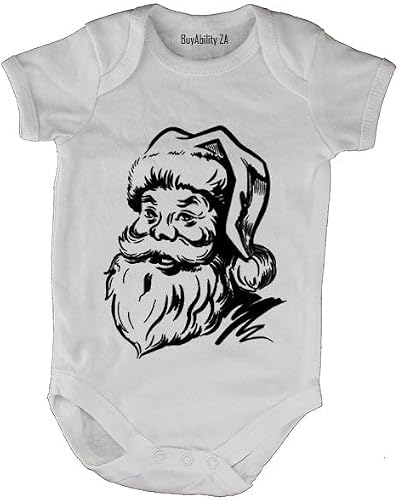 Santa Sketch - Christmas - Baby Grow 3-6 months White Short Sleeve