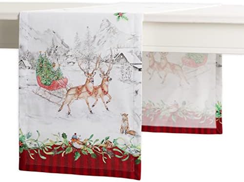Maison d' Hermine Amarante 100% Cotton Table Runner Farmhouse Tabletop Cover for Home Kitchen Dining Décor Parties Family Dinners Wedding Thanksgiving/Christmas (37cm x 180cm)