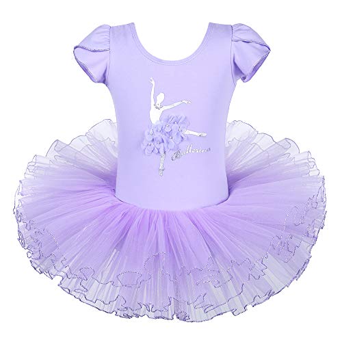 BAOHULU Leotard for Girls Ballet Dance Short Sleeve Full Tulle Tutu Skirted Dress Ballerina Costumes