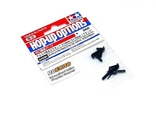 Tornillos de aluminio Tamiya 84396 con cabeza hexagonal negra para chasis RC de alta competición