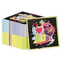 100Pcs 90er Jahre Servietten 90er Jahre Party Dekorationen Servietten Bunte 90er Jahre Hip Hop Servietten für Zurück zu den 90er Jahre Thema Geburtstag Party Zubehör, 13 x 13inch