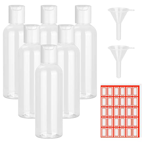 Image of Travel Bottle for Toiletries, 6PCS 100ml Plastic Bottles Empty Refillable Transparent Travel Bottles with Funnels and Labels for School Travel or Cosmetic, Multicolor