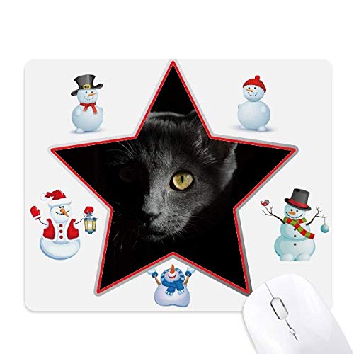Tapis de souris chat noir et bonhomme de neige de Noël pour bureau