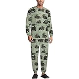 Herren-Pyjama-Set mit Traktor-Print, weiche Loungewear-Pyjama-Set, langärmelig, mit Taschen, Grün, Mehrfarbig, XL