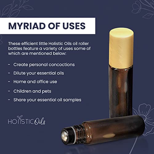 10Ml Amber Essential Oil Roller Bottles – Empty Roll On Glass Leakproof Stainless Steel Roller Balls With Gold Lid For Oils, Aromatherapy, Perfume, Diy And Blends - 12 Pack #TOP5